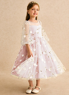 Azazie Elowen Flower Girl Dresses Blushing Pink A-Line Sweetheart Neckline Lace Dress image4