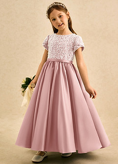 Azazie Cashew Blumenmädchenkleider Ballkleid mit ärmel Matte Satin Kleid Roségold image3