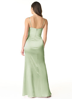 Azazie Sukia Final Sale Dusty Sage Mermaid Pleated Metallic Satin Dress image2