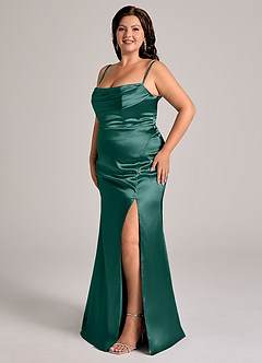 Azazie Saige Bridesmaid Dresses Pine Sheath Off the Shoulder Metallic Satin Convertible Dress image13