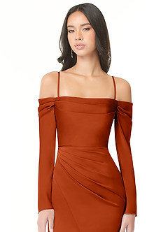 Azazie Hallie Robes de demoiselle d'honneur Robe Fourreau Convertible en Satin extensible Schulterfreies Langarmshirt Paprika image2