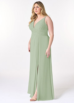 Azazie Maren Allure Brautjungfernkleider A-Linie V-Hals Spitze Chiffon Kleid Staubiger Salbeigrün image8