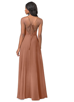Azazie Everleigh Abiti da Damigella Abito A-Line in Chiffon con Scollo a Cuore a Pieghe Bronzo image2