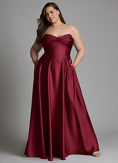 Azazie Meleena Robes de demoiselle d'honneur Robe Trapèze en Satin extensible Bustier Bourgogne image9