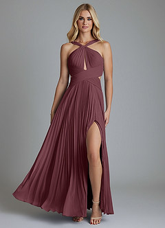 Azazie Hosanna Bridesmaid Dresses Sangria A-Line Pleated Chiffon Dress image6