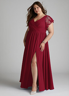 Azazie Zella Bridesmaid Dresses Burgundy A-Line Lace Chiffon Dress image9