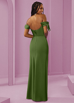 Barbie ♥ Azazie Jurken voor bruidsmeisjes Converteerbaar Jurk van Stretch Satijn met Kolom Off the Shoulder Jeneverbes image7