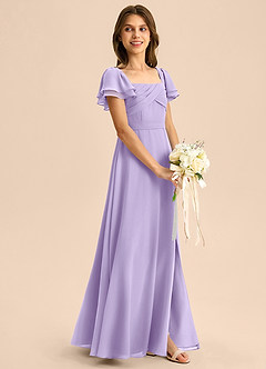 Azazie Azey Junior A-Linie Gestreift Chiffon Kleid Flieder image6