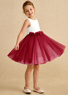 Azazie Louisa Flower Girl Dresses Ivory Scarlet A-Line Sleeveless Tulle Dress image3