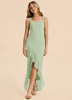 Azazie Reesie Junior Dusty Sage Sheath Ruched Chiffon Dress image3