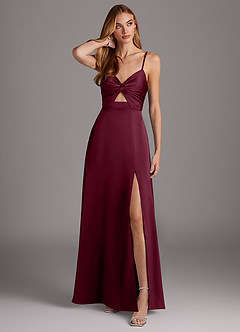 Azazie Jenna Robes de demoiselle d'honneur Robe Trapèze en Satin extensible Plissée Mûre image1
