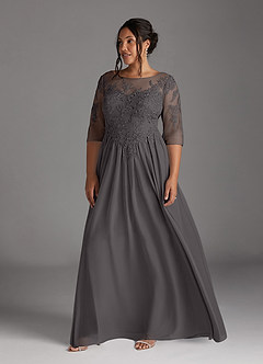 Azazie Harriet Mère de la mariée Robes Robe Trapèze en Maille Dentelle en forme d'anneau Gris Acier image10