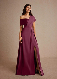 Azazie Milton Mother of the Bride Dresses Mulberry A-Line Pleated Stretch Satin Dress image8