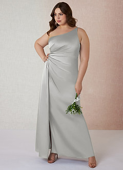 Azazie Mika Bridesmaid Dresses Silver Sheath One Shoulder Stretch Satin Dress image8