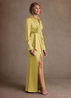 Azazie Jacinta Mère de la mariée Robes Robe Fourreau en Satin extensible Plissée Canari image4