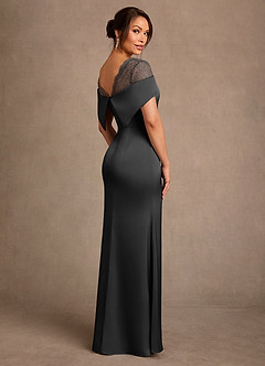 Azazie Henrieta Mother of the Bride Dresses Black Sheath Lace Stretch Satin Dress image2