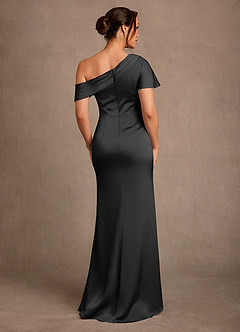 Azazie Rutha Mother of the Bride Dresses Black Sheath One Shoulder Stretch Satin Dress image2