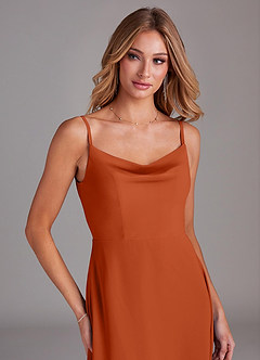 Azazie Daenerys Bridesmaid Dresses Burnt Orange A-Line Cowl Chiffon Dress image6