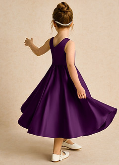 Azazie Hermia Robe Demoiselle D'honneur Fillette Robe Trapèze en Mat Satiné Sans manches Grain De Raisin image5