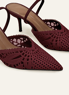 front Escarpins à bride arrière en maille tissée pour femmes, bout pointu, chaussures de mariée élégantes à talons hauts