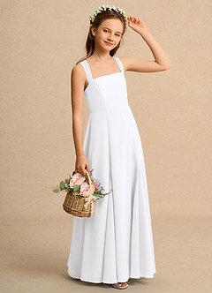 Azazie Tater Junior Formal Flower Girl Dresses White A-Line Pleated Chiffon Dress image3
