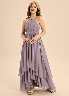 Azazie Elliora Junior A-Linie Plissee Chiffon Kleid Dämmerung image4