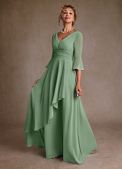 Azazie Eire Mère de la mariée Robes Robe Trapèze en Mousseline de soie Plissée Matcha image3