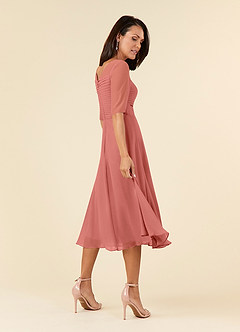 Azazie Naomi Mère de la mariée Robes Robe Trapèze en Mousseline de soie Col bateau plissé Rose Saumon image4