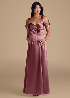 Azazie Rhea Maternity Bridesmaid Dresses A-Line Pleated Metallic Satin Floor-Length Dress image6