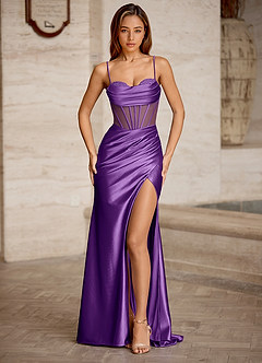 Bianca Traube Strassbesetztes, ausgeschnittenes Satin-Abendkleid mit Korsett-Optik image7