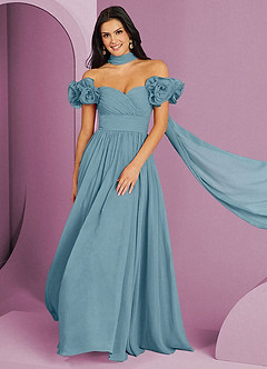 Barbie ♥ Azazie Bridesmaid Dresses Moody Blue A-Line Off the Shoulder Chiffon Convertible Dress image1
