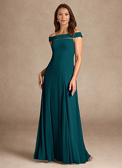 Azazie Ewa Mother of the Bride Dresses Pine A-Line Off the Shoulder Mesh Dress image1