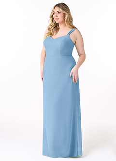 Azazie Denice Bridesmaid Dresses Powder Blue Sheath Pleated Chiffon Dress image11