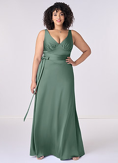 Barbie ♥ Azazie Final Sale Barbie Pink A-Line Bow Stretch Satin Dress image6