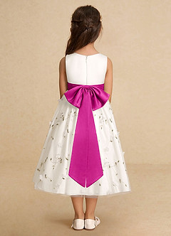 Azazie Pollie Flower Girl Dresses Ivory Fuchsia A-Line Bow Tulle Dress image6