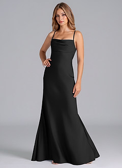 Azazie Seema Brudtärnklänningar Klä av Sjöjungfru i Stretch Satin Korsett Svart image5