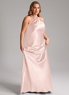 Azazie Doretta Bridesmaid Dresses Blushing Pink Mermaid Bow Metallic Satin Dress image11