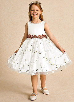 Azazie Starri Flower Girl Dresses Ivory Bronzer Ball-Gown Beaded Matte Satin Dress image4