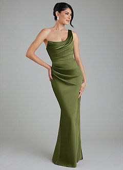 Azazie Sabrina Bridesmaid Dresses Olive Mermaid Corset Stretch Satin Dress image1