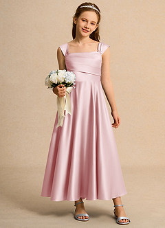 Azazie Bundle Girls Formal Blumenmädchenkleider A-Linie Plissee Matte Satin Kleid Puderrosa image3