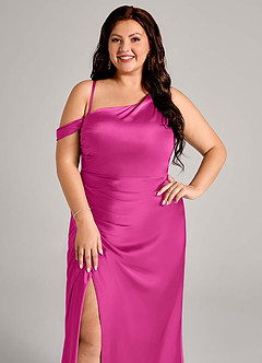Azazie Madelyn Bridesmaid Dresses Fuchsia Mermaid One Shoulder Stretch Satin Convertible Dress image10