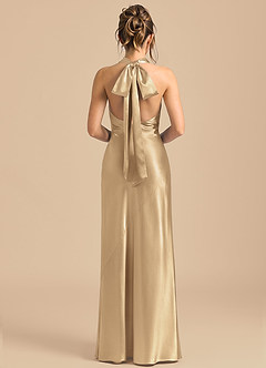 Azazie Velli 신부 들러리 드레스 쉬스 하이넥 메탈릭 새틴 바닥 길이 드레스 image5