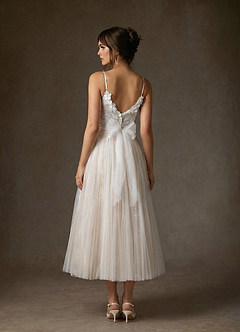 Azazie Zenia Hochzeitskleider A-Linie Tüll Kleid Diamantweiß Nude image5