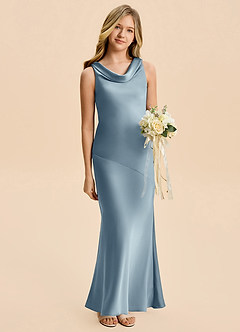 Azazie Rylina Junior Dusty Blue Mermaid Stretch Satin Dress image3