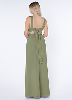 Azazie Christiana At-home Try On Dresses Dusty Blue A-Line V-Neck Pleated Chiffon Dress image3