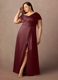 Azazie Marissa Mother of the Bride Dresses Cabernet A-Line Pleated Mikado Dress image8