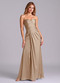 Azazie Sabrine Abiti da Damigella Abito A-Line in Raso Elasticizzato Scollo a Cuore Taupe image3