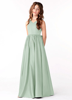 Azazie Hathaway Junior Agave A-Line Bow Matte Satin Dress image3