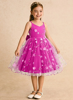 Azazie Junebug Blumenmädchenkleider Ballkleid Spaghetti Riemen Tüll Kleid Fuchsia image5