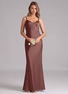 Azazie Suttona Bridesmaid Dresses Espresso A-Line Pleated Stretch Satin Dress image6